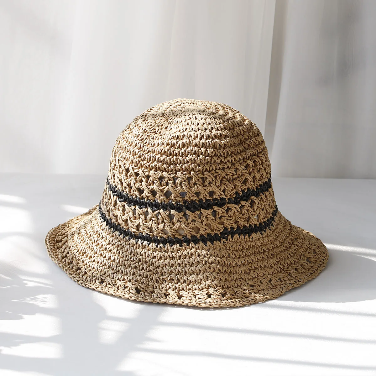 2024 Womens Straw Hats crochet hat bucket hat UV Protection Sun Visor stripe Fisherman\'s Visors Ladies hat Women Summer hat Cap