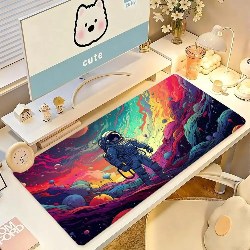 Rainbow Astronaut Space Gaming Mouse Pad Large Size Precision Tracking Desk Mat For Sci Fi Gaming