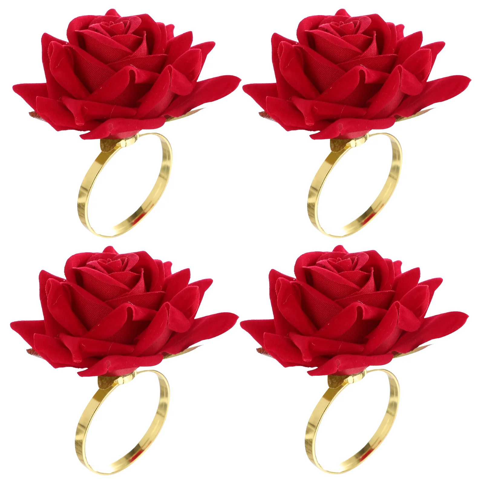 

4 Pcs Napkin Ring Rings Rose Flower Hotel Dinning Table Decor Artificial Metal Towel Buckle Napkins