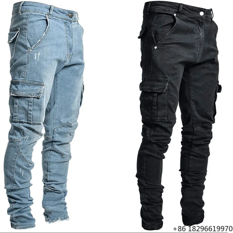 Rainbow Spray New Arrival Denim Oversize Trousers Elastic Multi Pocket Distressed Skinny Pantalones Stacked Jeans Men