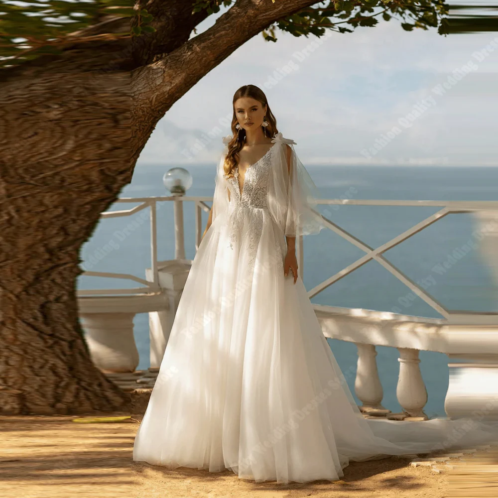 

Elegant Plus Size Women Wedding Dresses Charming A-Line Lace Print Bridal Gowns Mopping Length Ball Vestidos De Noiva Customized