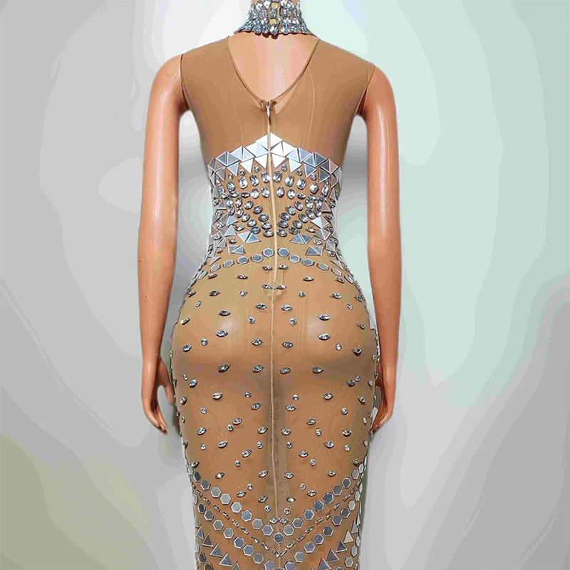 高級女性エレガントなドレスラインストーンハイカラーロングドレス誕生日プロム祝う衣装ゴーゴーシンガー舞台衣装 yj647