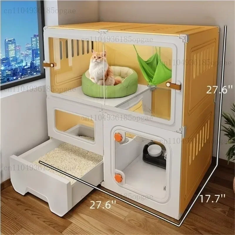 Newly Designed Transparent Cat Apartment With Pull-out Trash Drawers Saves On Pet Fences For Indoor Use