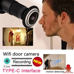 ICSEE Wifi Door Eye Camera Mini Peephole Door WifI IP Camera1.66MM Wide Angle FishEye 2Way Audio Build-In Speaker TF card Slot