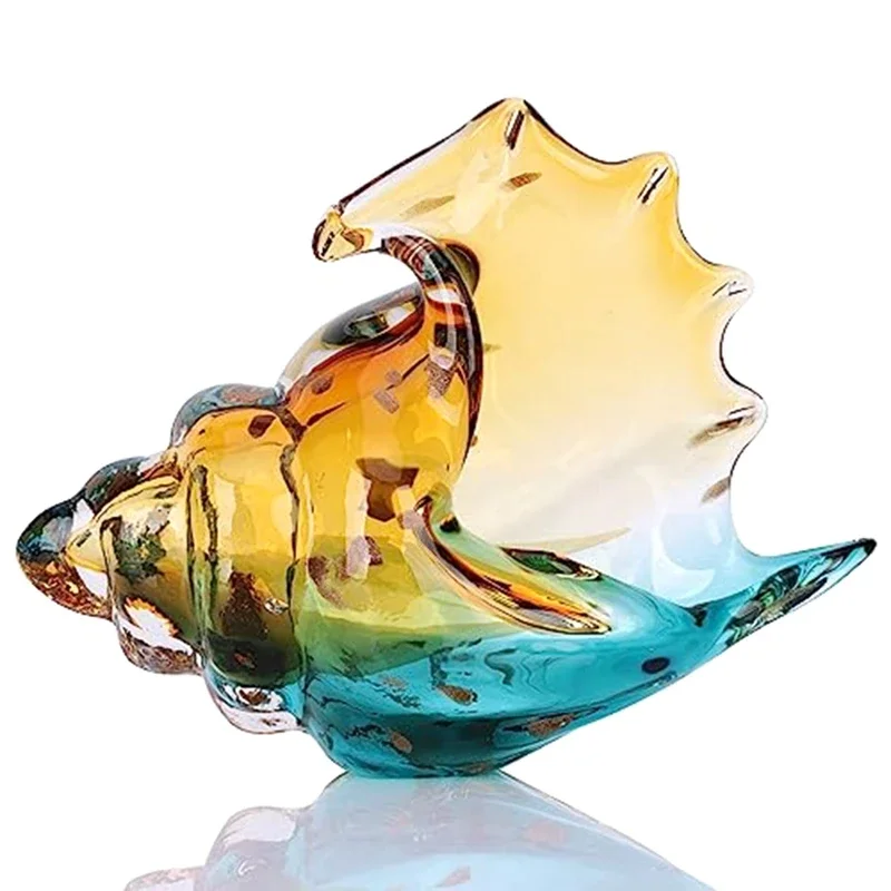 Light Luxury Colored Glass Conch Hand Blown Glass Conch Statue Art Simple Home Decor with Sea Shells Amber Bookcase Decoration