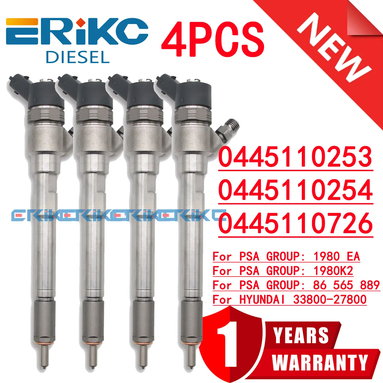 

4PC 0445110253 0445110254 0445110726 New Diesel Injector 33800-27800 for HYUNDAI 0 445 110 253, 0 445 110 254, 0 445 110 726