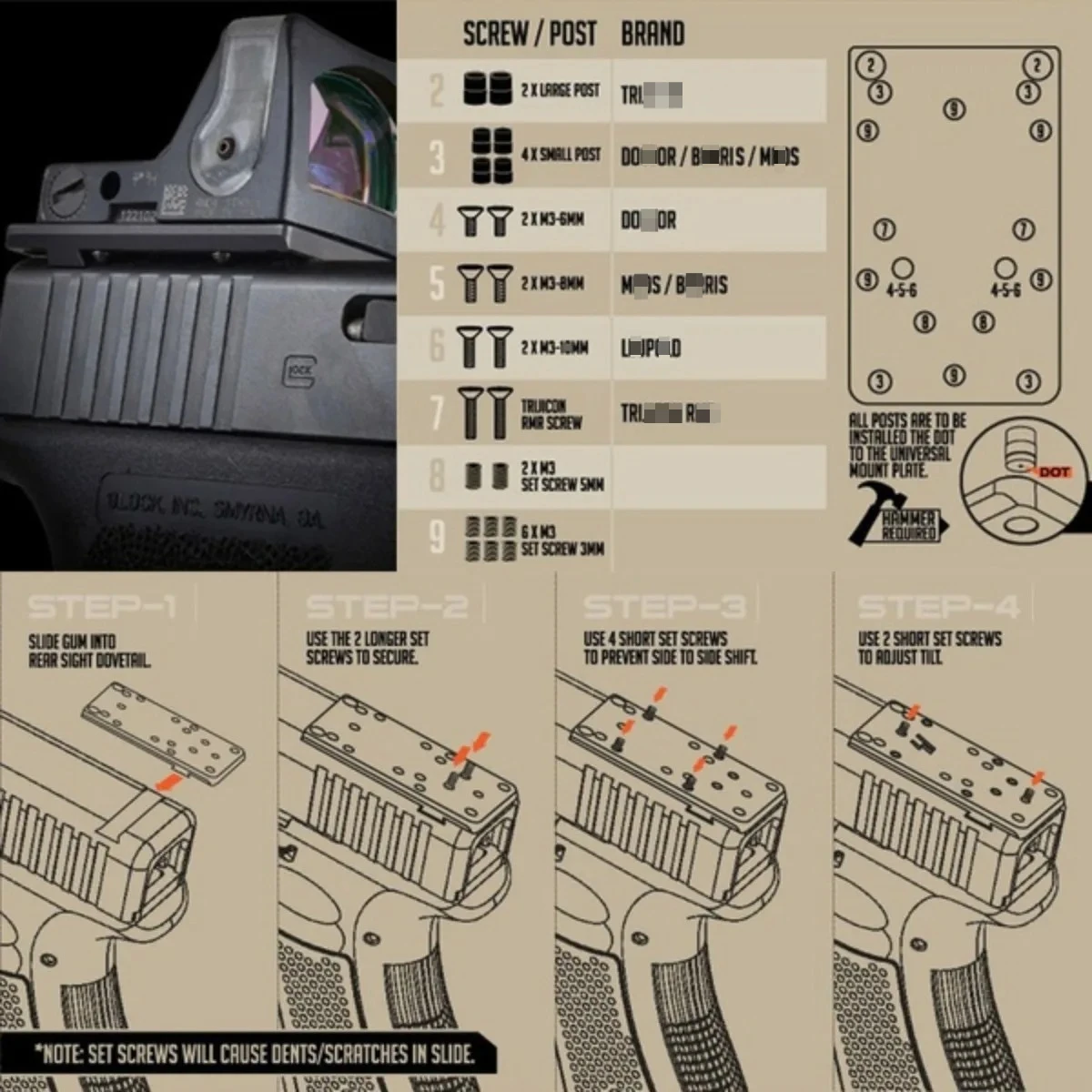 Universelle taktische Zielfernrohr-Montageplatte, Basis für Rotpunktvisier, Adapter für Glock 17 19 G17, elegante, solide Stahlkonstruktion – Detail 16