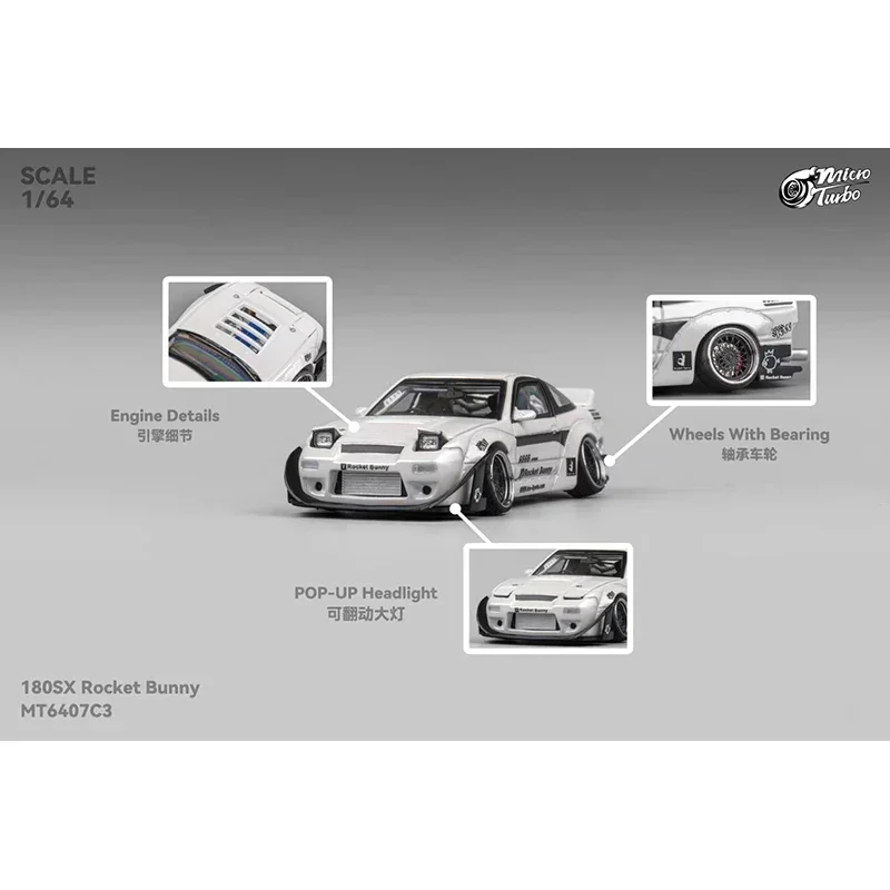 

MT In Stock 1:64 Pandem S13 Silvia 180SX Type X Lowride Metallic White Diecast Diorama Car Model Collection Toys MicroTurbo