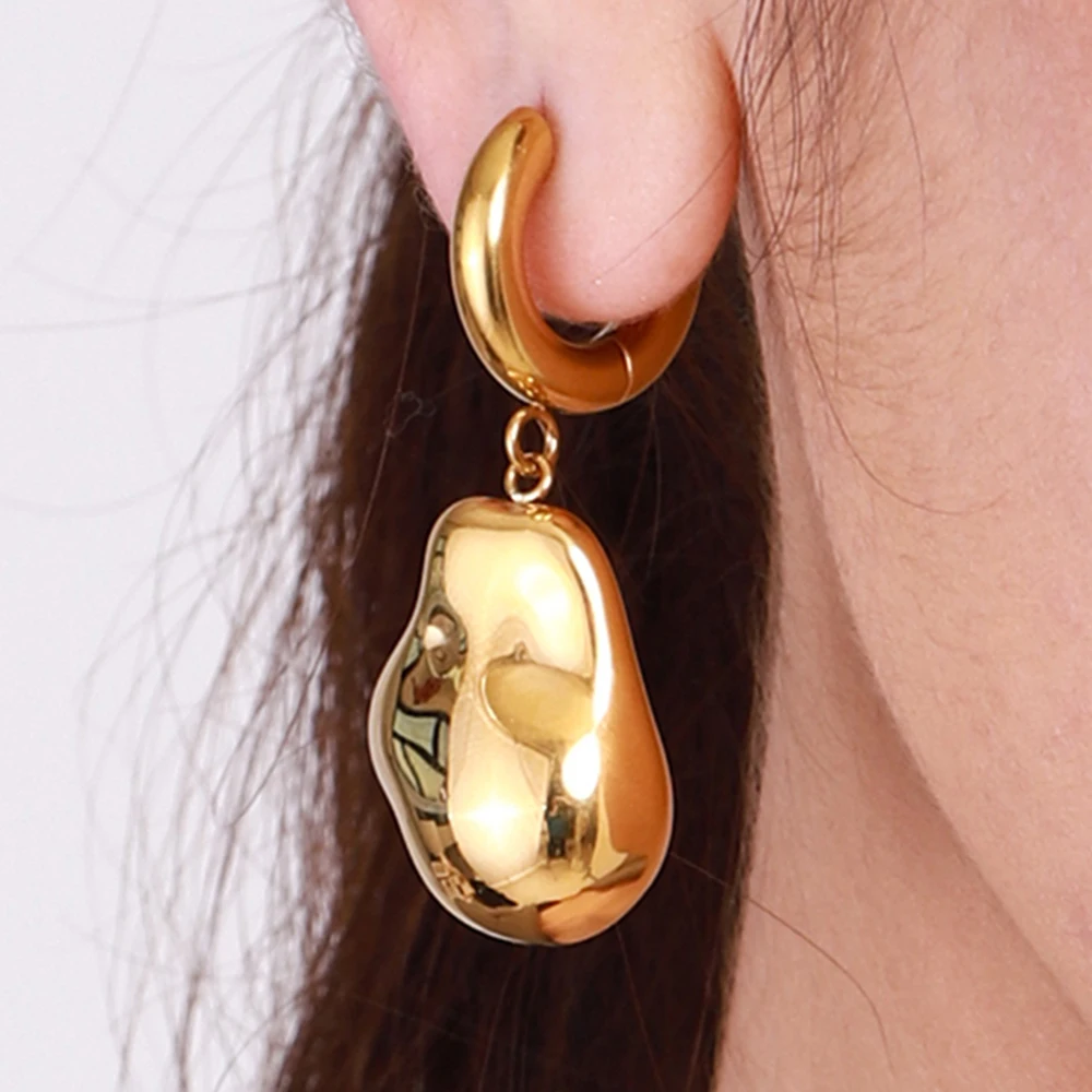 

AIKOER Minimalist 18K Gold Color Stainless Steel Alien Ball Pendant Earrings Two tone Pendant Earrings Women's Accessories