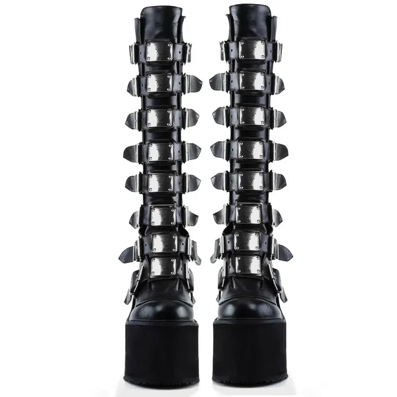 Brand Design Female Wedges High Heels Thigh High Boots Fashion Black Platform Boots Women 2024 Gothic Cosplay Shoes Woman