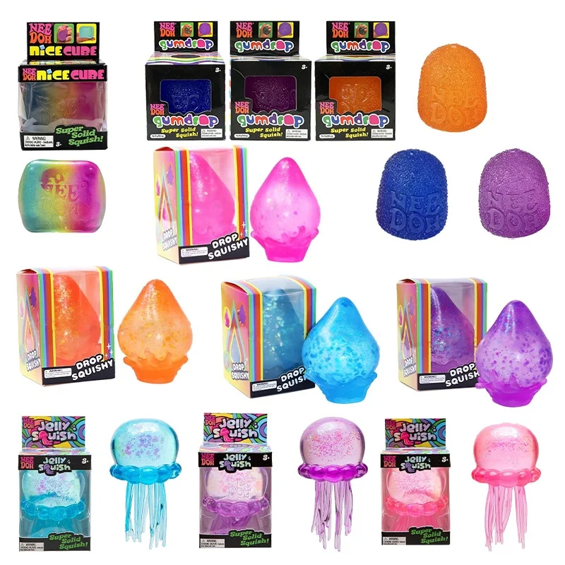 Image of Schylling Needoh Maltose Dream Drop Cube Gumdrop Jellyfish Komplettset Transparente Langsam Zurückfedernde Stressabbau-Spieldekorationen