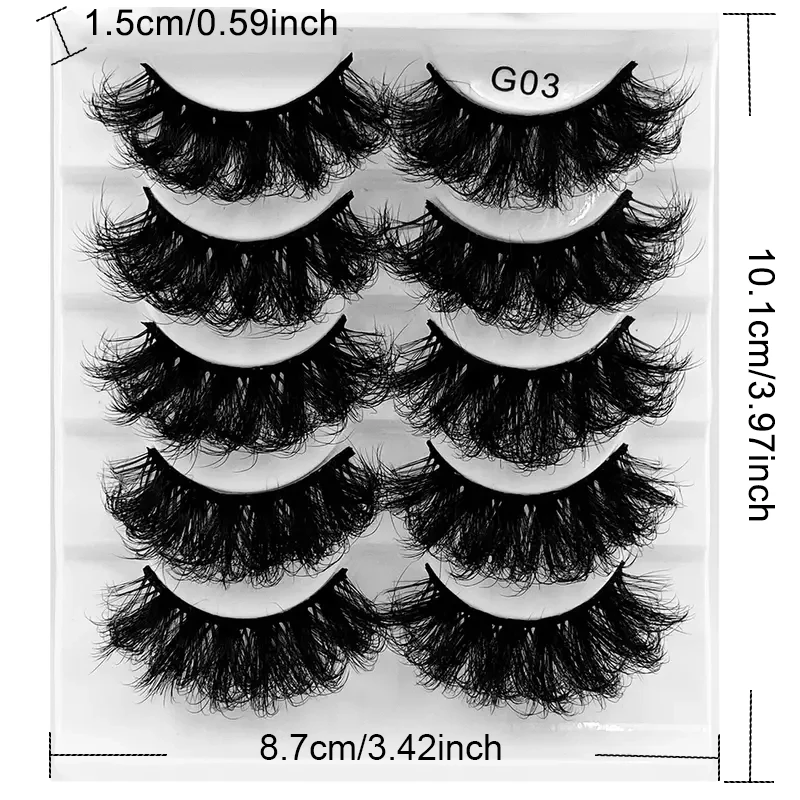 ふわふわつけまつげ5組、人工の太くてふわふわしたまつげ、8D自然な外観、美しく魅力的