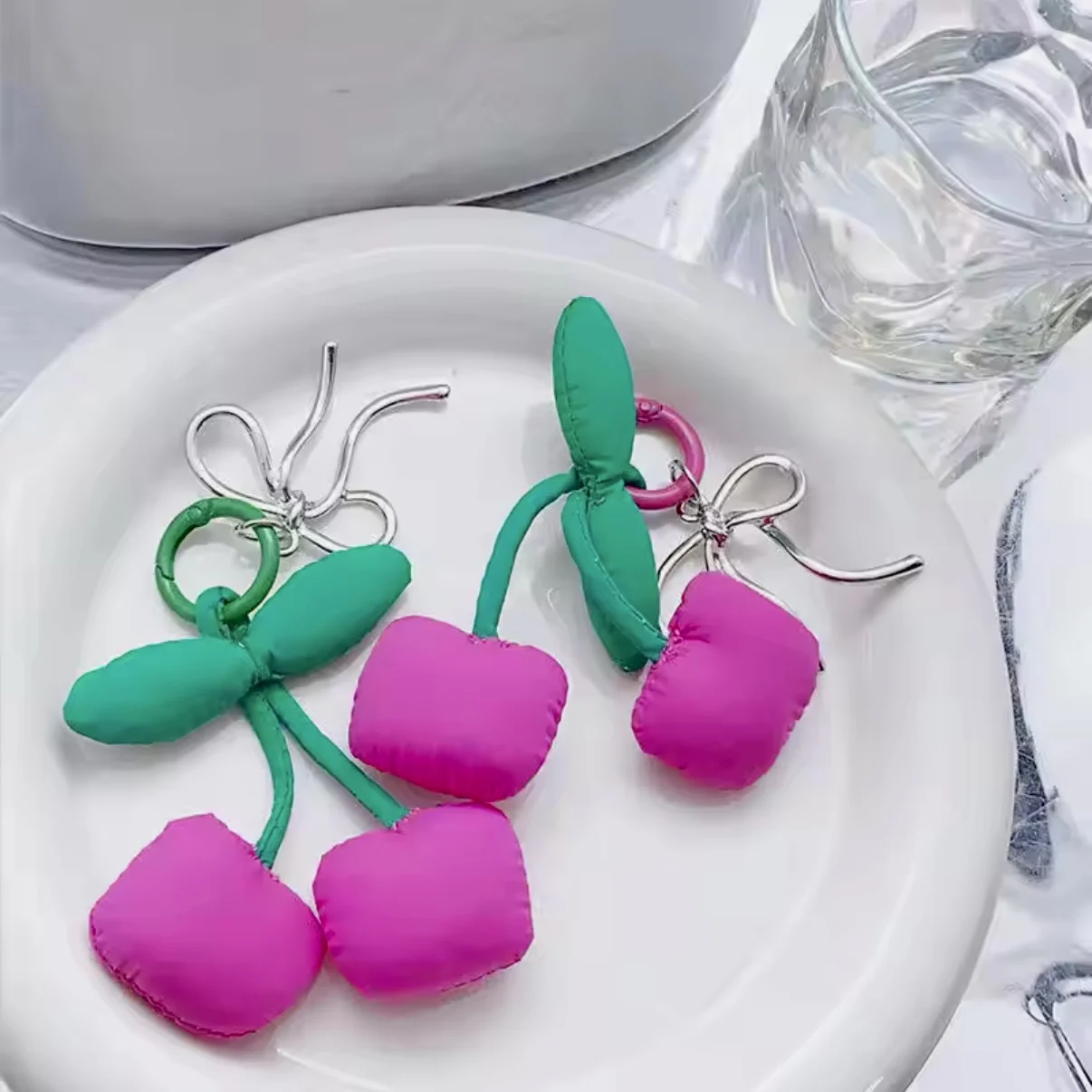 Handmade Macaron Big Flower Keychain Sweet Pendant Nylon Braided Rope Fashionable Bag Charm Colorful Bag Pendants