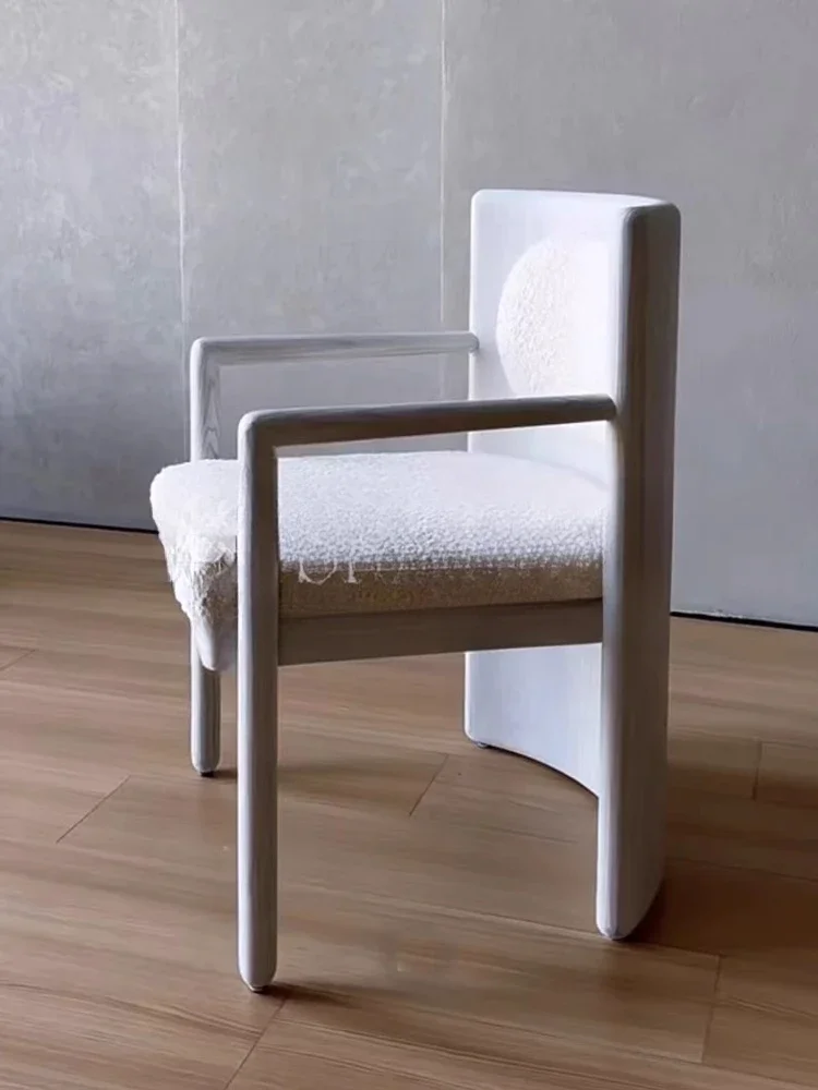 Medieval designer armrest back dining solid wood home leisure single chair study book  living room white tea chair