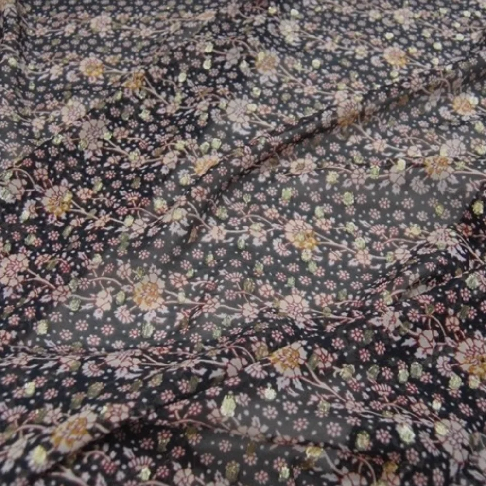 قماش حريري معدني بتصميم زهور ذهبي أنيق لامع مع مادة رائعة لتنورة فستان نسائية لشال العطلات #3