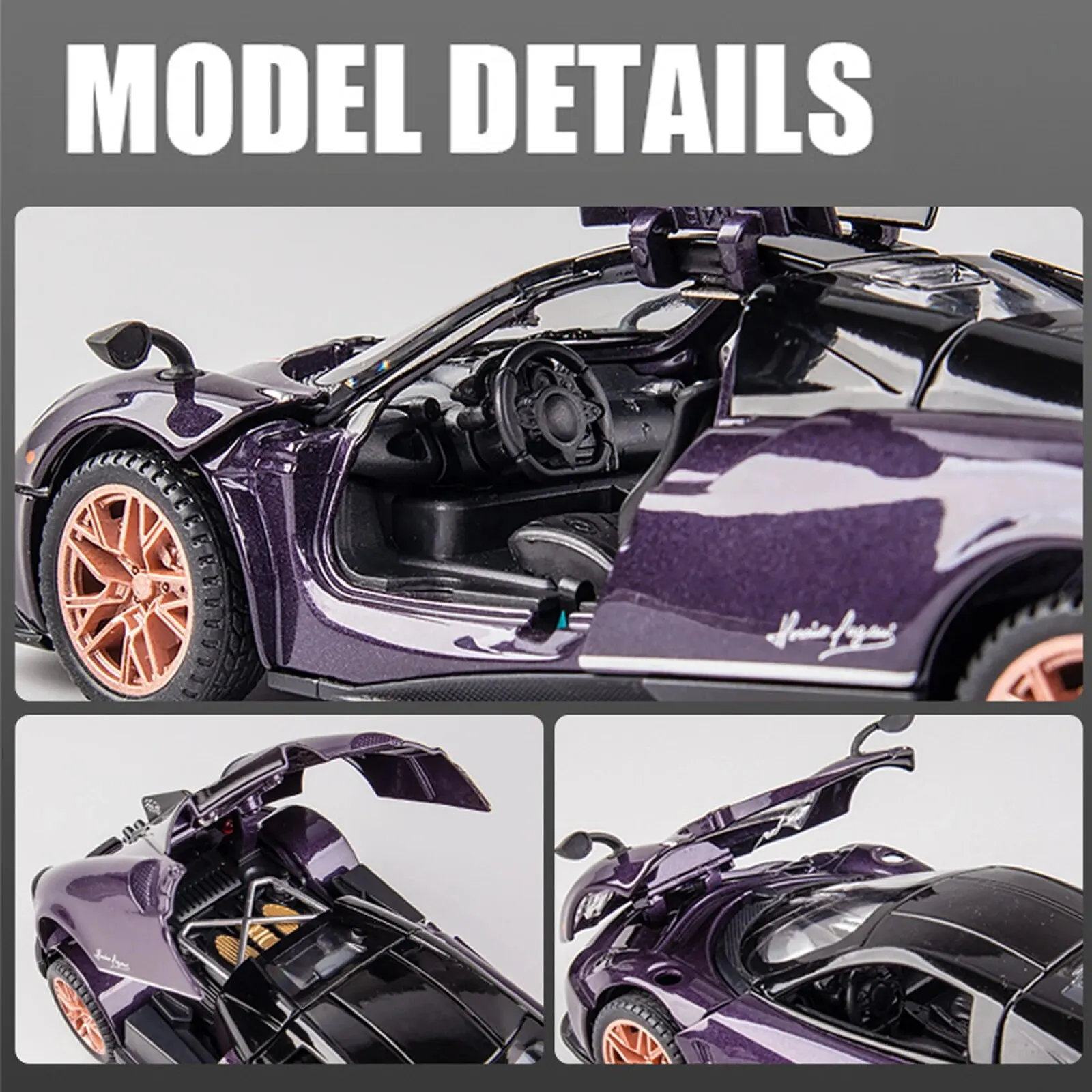 1:32 Toy Cars Lambo Pagani Huayra Metal Model Car with Light and Sound Pull Back Toy Car for Boys Age 3 + Year Old