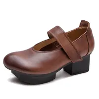 4.5cm Women Vintage Authentic Ethnic Designer Strange Hook Cow Genuine Leather Elegance Summer Luxury Novelty Chunky Hees Shoes
