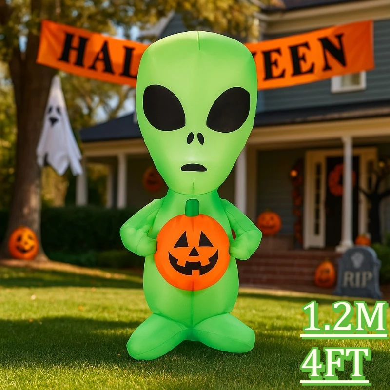 

4FT Holiday Lighting Halloween Alien with Pumpkin Decorations LED Lighted Blow Up for Party Outdoor Indoor Garden Yard Decor