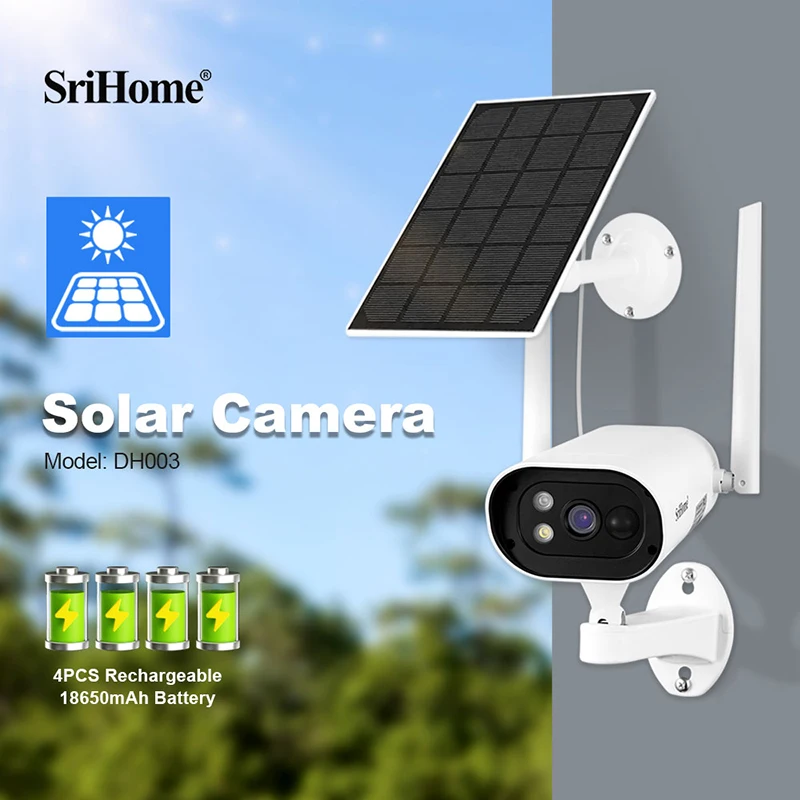 

Srihome DH003 2K UHD 2MP Solar Power Low Comsunption WIFI IP Camera Full Color AI Humanoid Detection Home Security CCTV Monitor