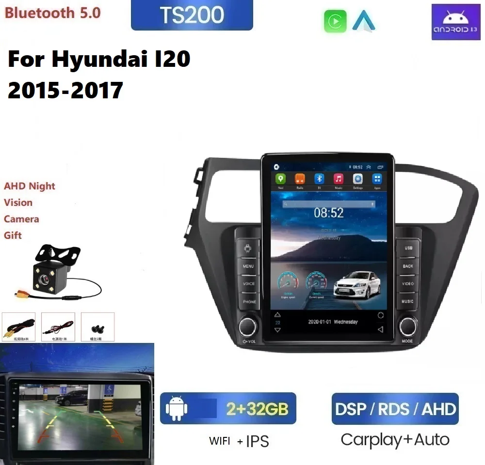 Android 13 8 128G IPS 2.5D DSP car dvd player for Hyundai I20 2015-2017 GPS RDS split screen ADAS DVR gps navigator