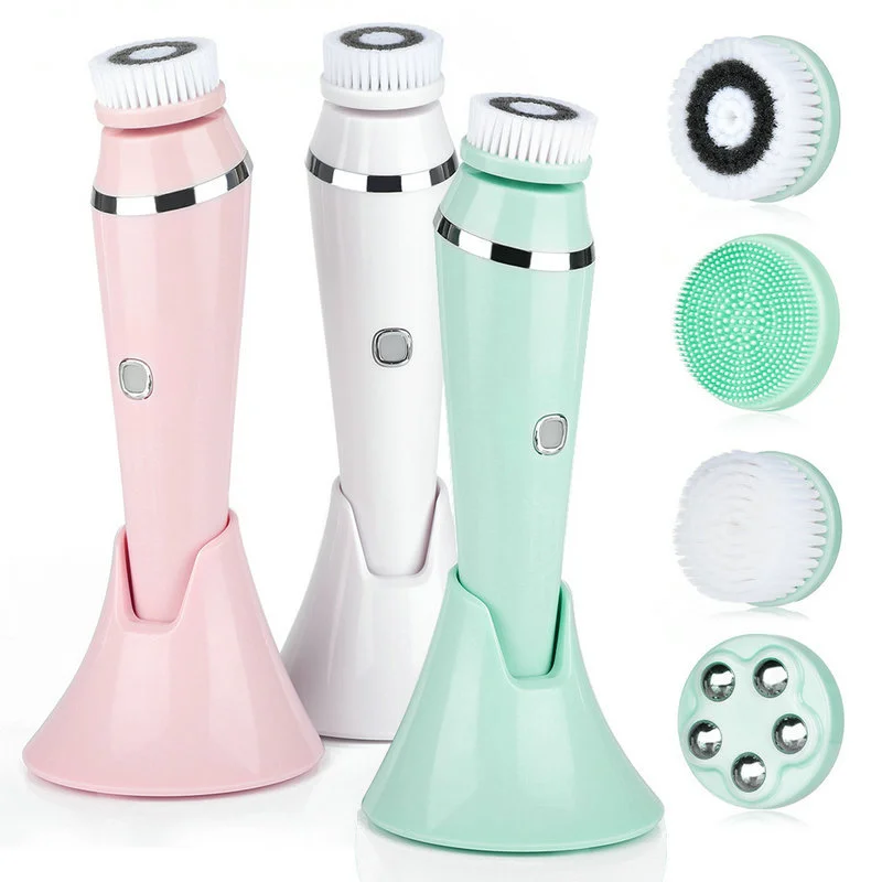 Brosse électrique 4 en 1 pour le visage, aste par USB, masseur nettoyant avec 4 têtes, soins de la peau, outil de beauté propre