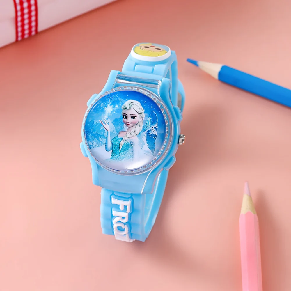 Disney Princess Elsa Children Watches for Girls Silicone Strap Flap Frozen Kids Watch School Student Quartz Clock Gift