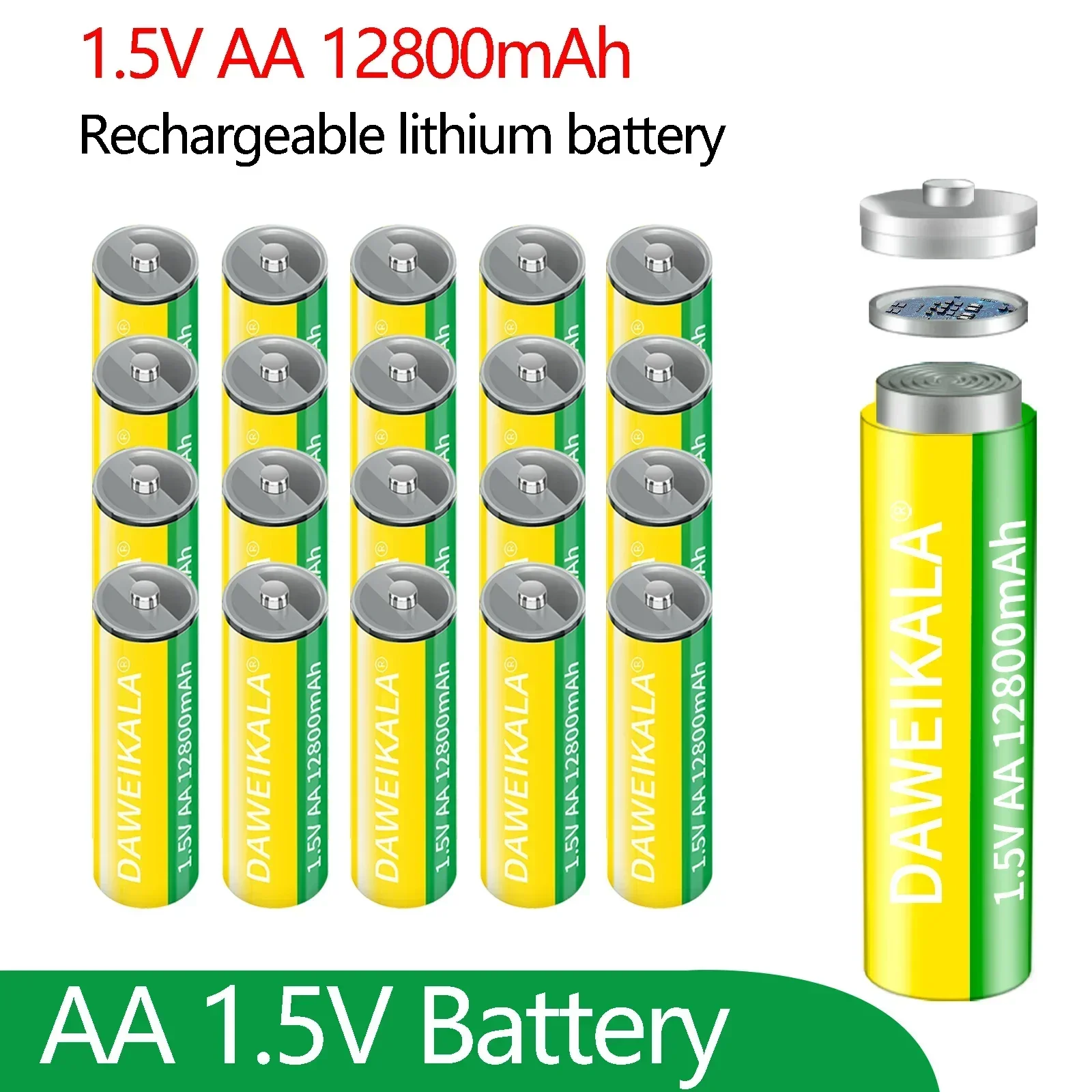 1.5V AA Battery 12800mAh 1.5V Li-ion Rechargeable Battery Lithium Battery Manufacturers Direct Sales for Cameras Electric Toys