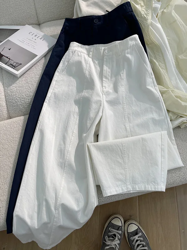 캐주얼 하이웨이스트 와이드 레그 팬츠 루즈핏 다용도 플러스 사이즈 여성용 가을 2025 신상 슬림핏 나인 포인트 팬츠