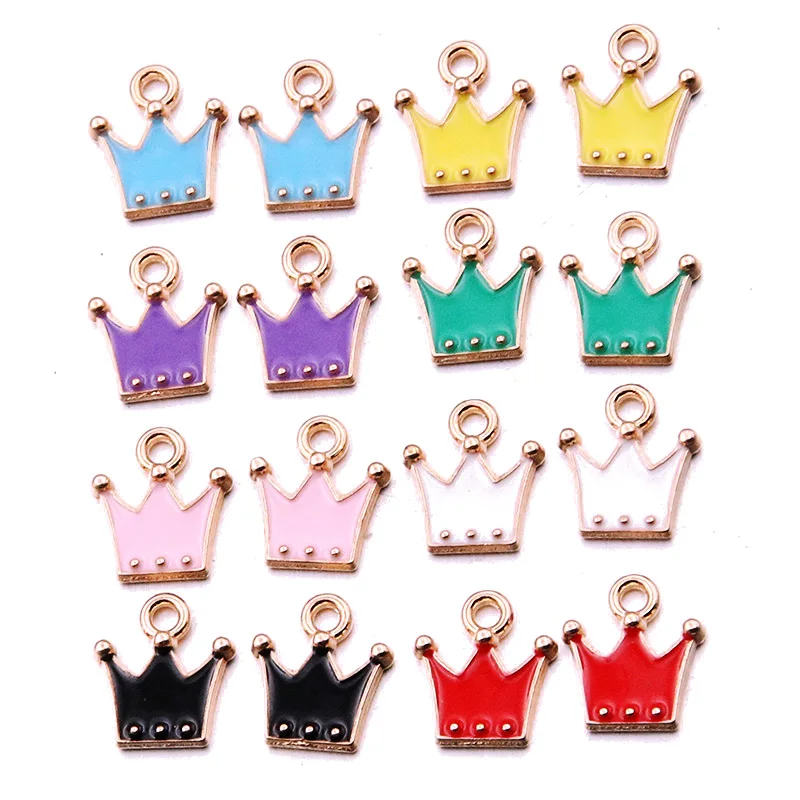 30PCS 11*12mm 8 Color Alloy Metal Drop Oil Small Crown Charms KC Gold Pendant For DIY Bracelet Necklace Jewelry Making