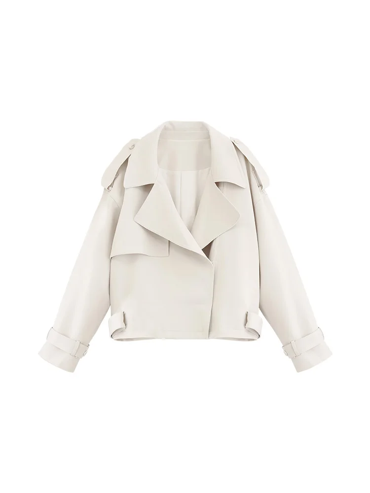 Trench-Coat court élégant pour femmes, automne, Vintage, revers, vêtements d'extérieur amples, épaules tombantes, veste Chic pour bureau, Look décontracté à la mode