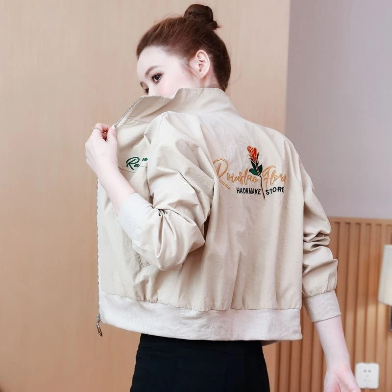 

​Lightweight Hooded Baseball Jacket for Petite Frames Autumn Winter Versatile Embroidered Coat Jacket​