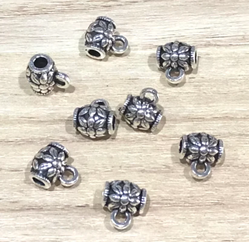 

30pcs 8x6mm,hole:3mm,loop1.2mm Alloy matel tibetan silver crafted flower spacer bail beads connectors HWH0867