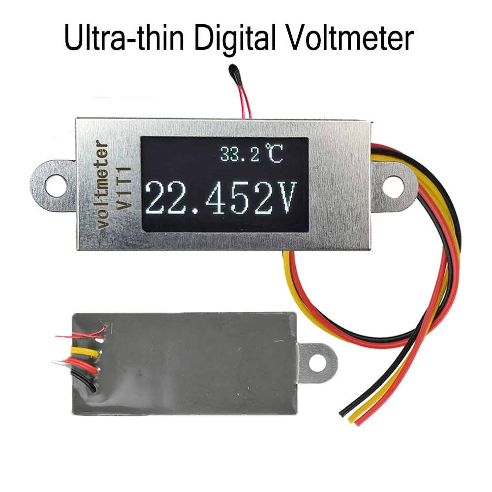 DC 5-30V 0.77-inch OLED Digital Voltmeter 12bit High Precision Voltage Tester with Temperature Display NTC Probe Display Meter