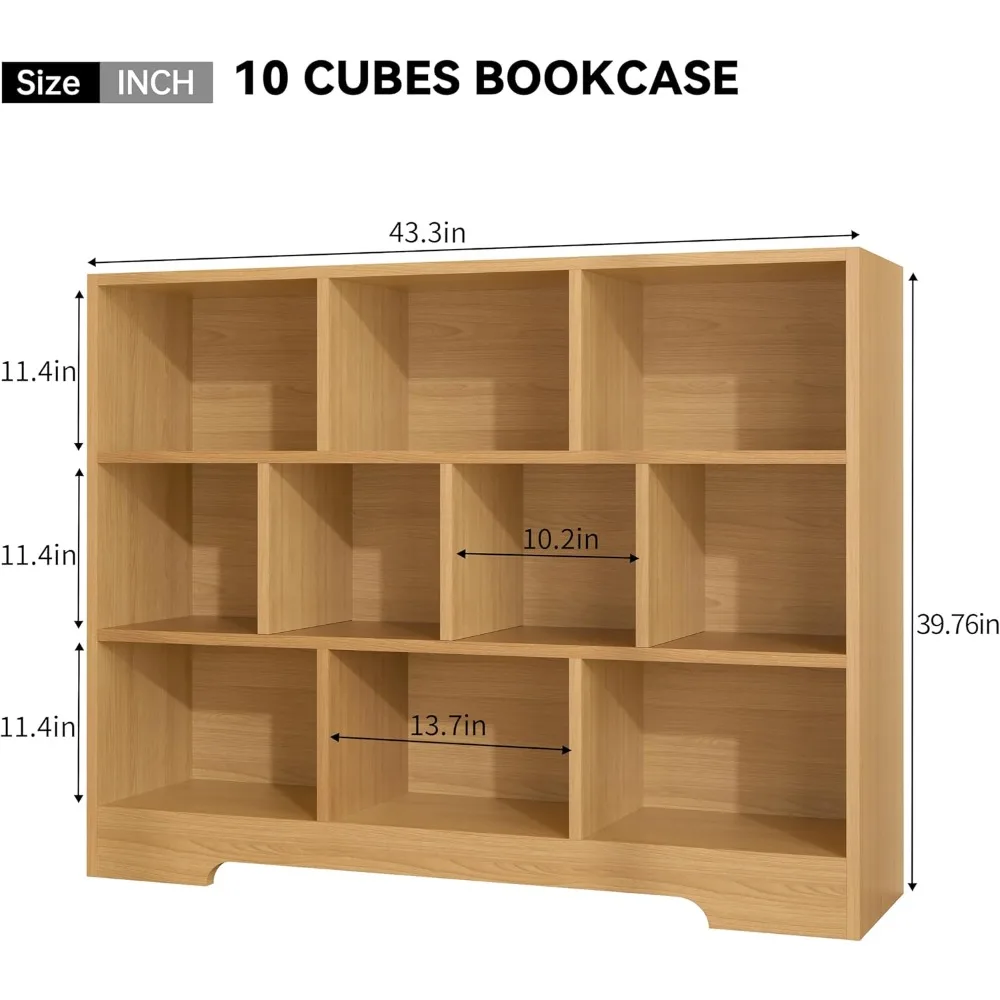 3-Tier Wooden Open Shelf Cube Organizer Storage Bookcase for Bedroom, Freestanding Cube Bookshelf with Log Feature