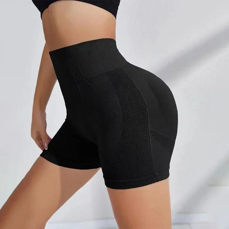 Women Seamless Knited Sports Shorts Elastic Slim Tights High Waist Butt Liftting Gym Trainning Yoga Fitness Three Point Shorts