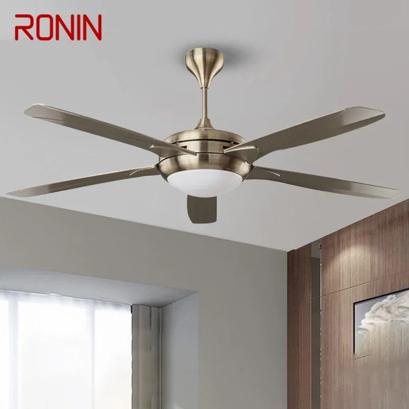 RONIN Nordic LED Fan Light American Vintage Restaurant Living Room Study Ceiling Fan Light Remote Electric Fan Light