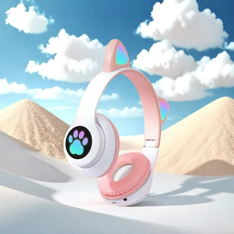 New Cute Cat Wireless Headphones RGB Cute Cat Ears Headset With Microphone Noise Cancelling Kid Stereo Music Children's Gifts