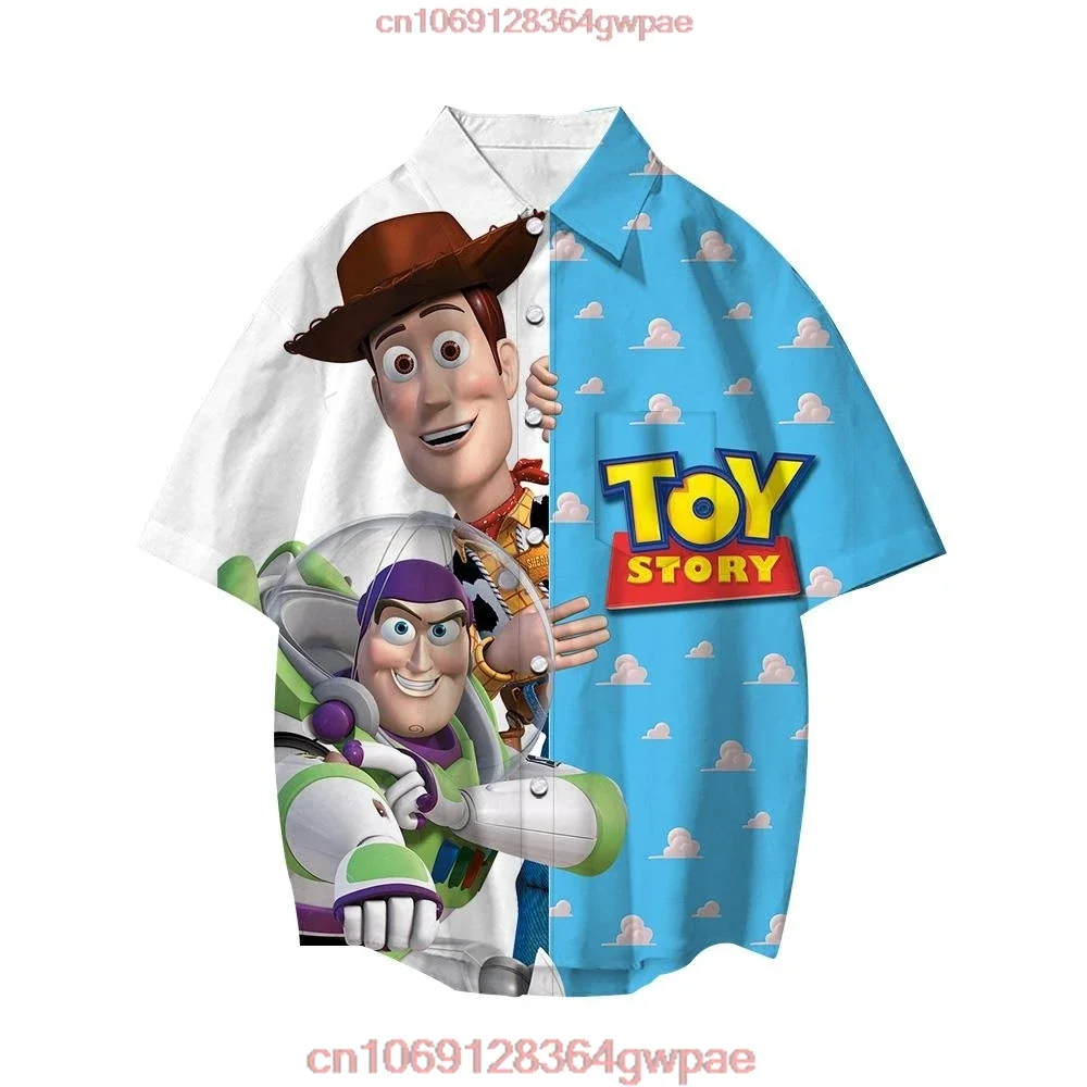 Disney Toy Story Woody Buzz Lightyear Hawaiian Shirt Men Women Tops Cartoon Lapel Short Sleeve Boys Girls Casual Button Shirt