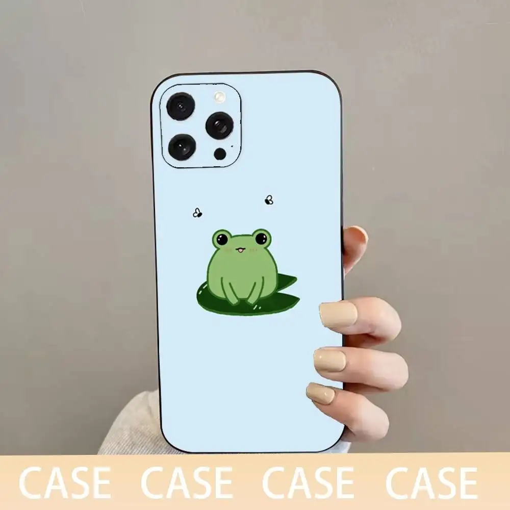 حافظة هاتف C-Cartoon F-Frog لهاتف iPhone 16,15,14,13,12,11 Plus,Pro Max,XS,X,XR,SE,Mini,8,7,غطاء أسود من السيليكون الناعم #6