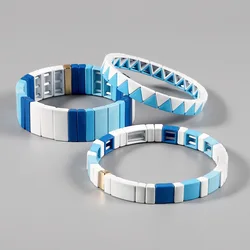 2026 Fashion Enamel Bracelet Geometric Matte Blue and White Multi-layer Elastic Bracelet Fashion Jewelry Accessories