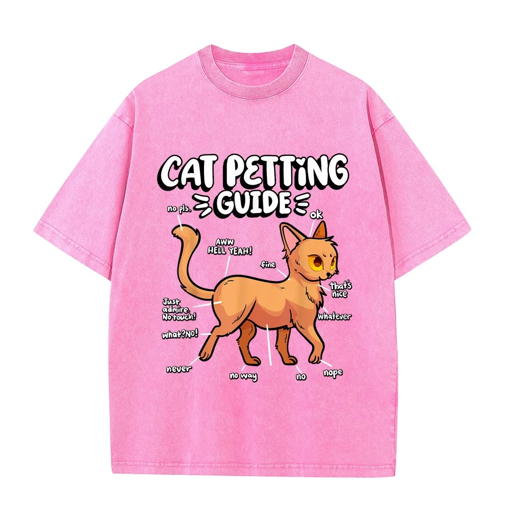 Cat Petting Guide Fluffy Kitten Animal Friend Cute T-Shirt Camisetas Oversize Magliette Uomo Firmate ماركات Round Neck Casual T
