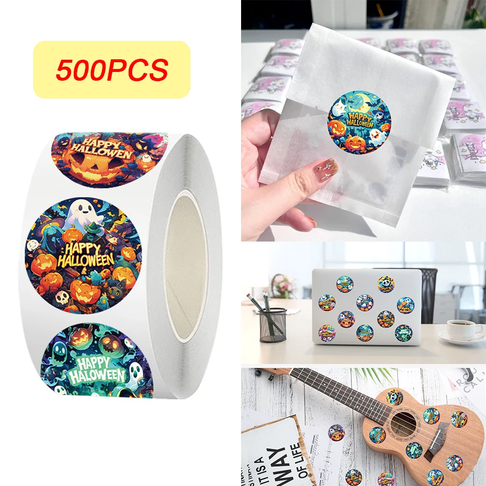 

500pcs/roll Happy Halloween Cartoon Stickers Kids Reward Sticker Gift Suitcase Laptop Phone Diary Funny Creative Graffiti Decals
