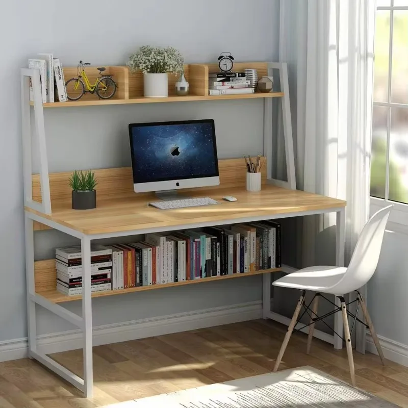 

Computer Desk with Hutch, 47 inches Home Office Desk with Space Saving Design with Bookshelf for Small Spaces (Light Walnut, 47)