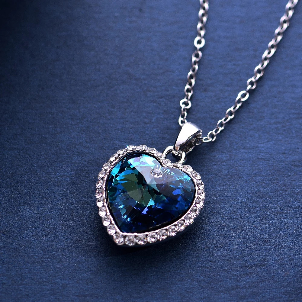 Titanic Heart Of Ocean Blue Pendant Necklace for Women Friends Collar Crystal from Austria Rhinestone Silver Color Lover Jewelry