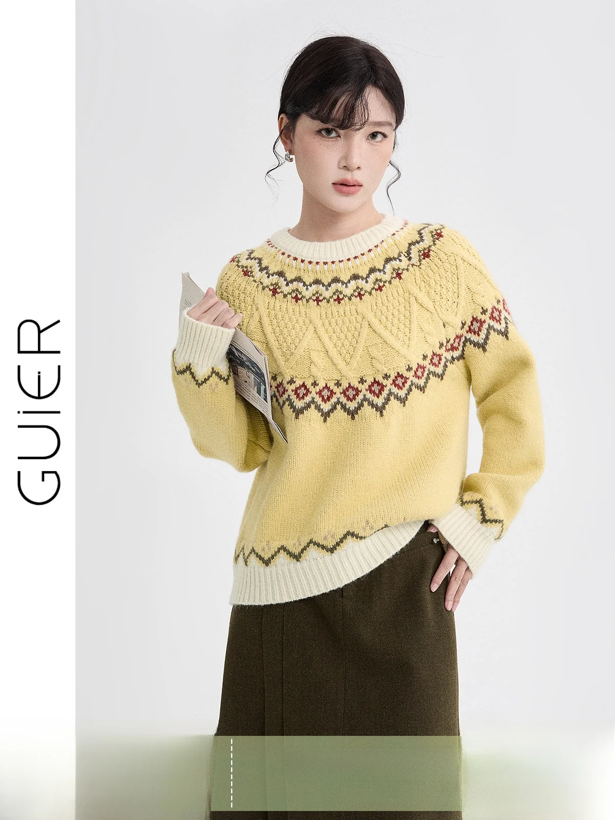 

Sli Knitted Sweater Women's Spring Faion Age-Defng Design Sense TopGuier Fair Island Embroidered Knitwear Soft Loose Fit