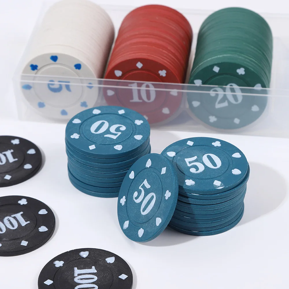 100pcs Texas Poker Chips With Box, 40mm Water Proof Plastic Casino Game Tokens Baccarat Board Games Entertainments Acrylic Case