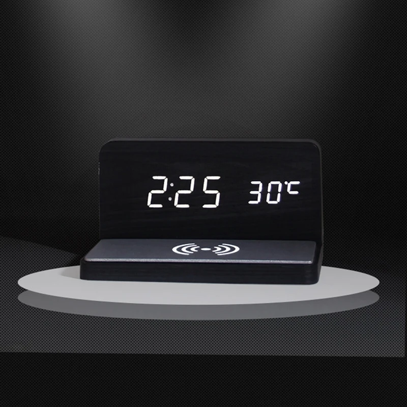 10W Multifunctional LED Wireless Charging Alarm Clock Silent Clock Electronic Clock Wireless Charging Thermometer