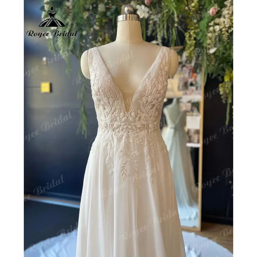 Brautkleid Boheme Tank Boho Lace Chiffon Sleeveless Wedding Dress with V Neck 2025 Bridal Gown Appliques vestido de novia Women