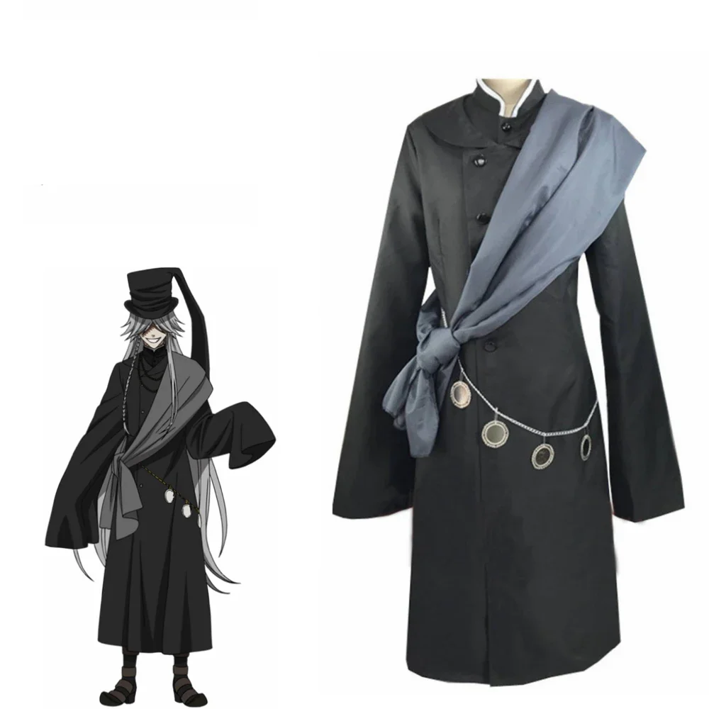 Black Butler Kuroshitsuji Undertaker Men Cosplay Halloween Women Party Costume Custom Made Full Set Hat And Chain And Wig