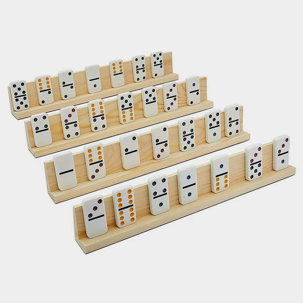 

8Pcs Wooden Domino Trays Set Tough Smooth Wood Base Display Holder Oblique Angle Design for Domino Tiles Game Cards Desktop